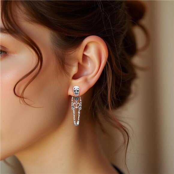 🎃 Halloween Earrings Set – Gothic Skull, Ghost, Witch & Knife Drop Earrings - Picture 2 of 5